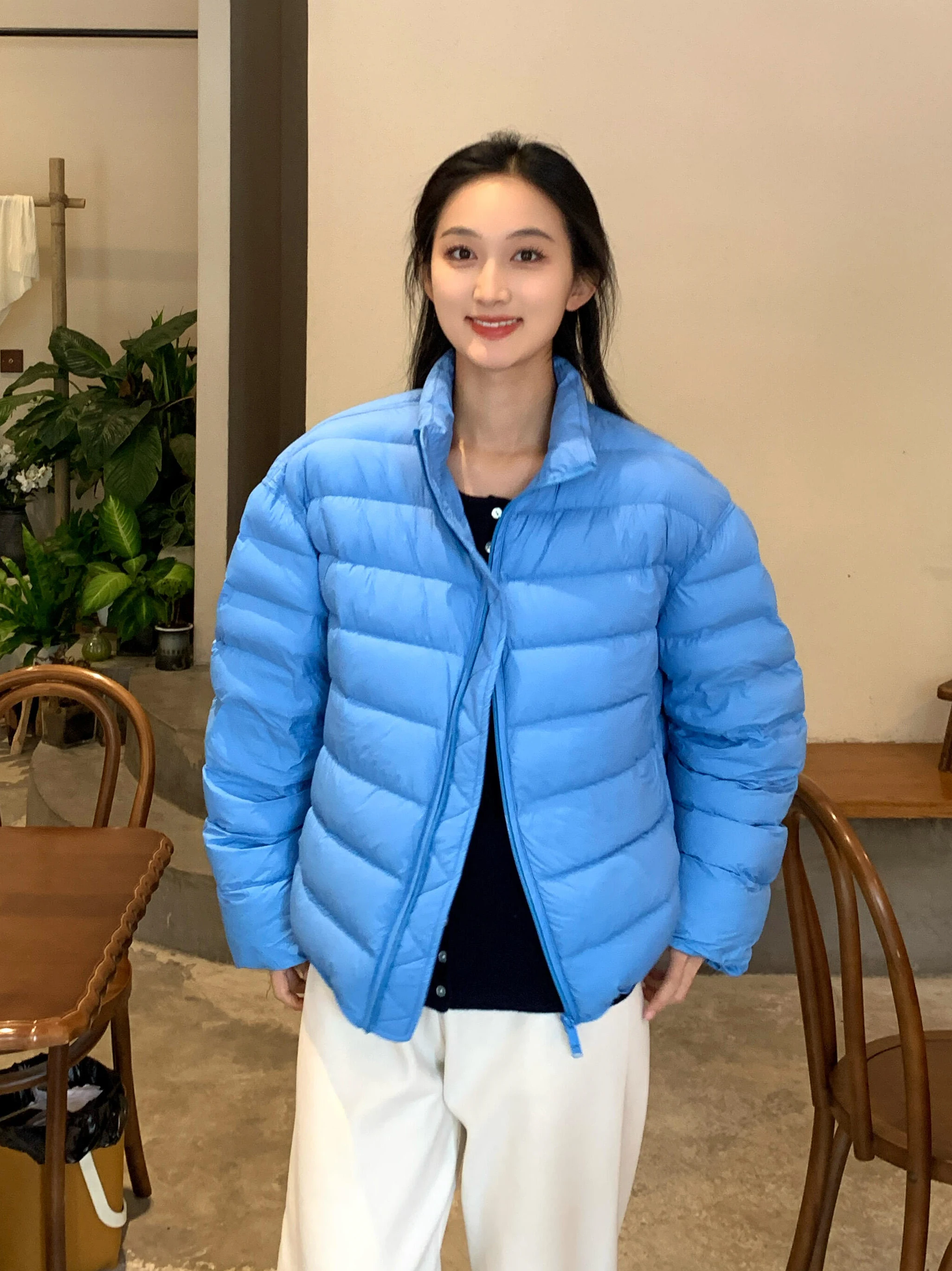 

Синяя утепленная хлопковая куртка с воротником-стойкой, женская зимняя короткая повседневная свободная универсальная теплая хлопковая куртка-пуховик, верхняя одежда