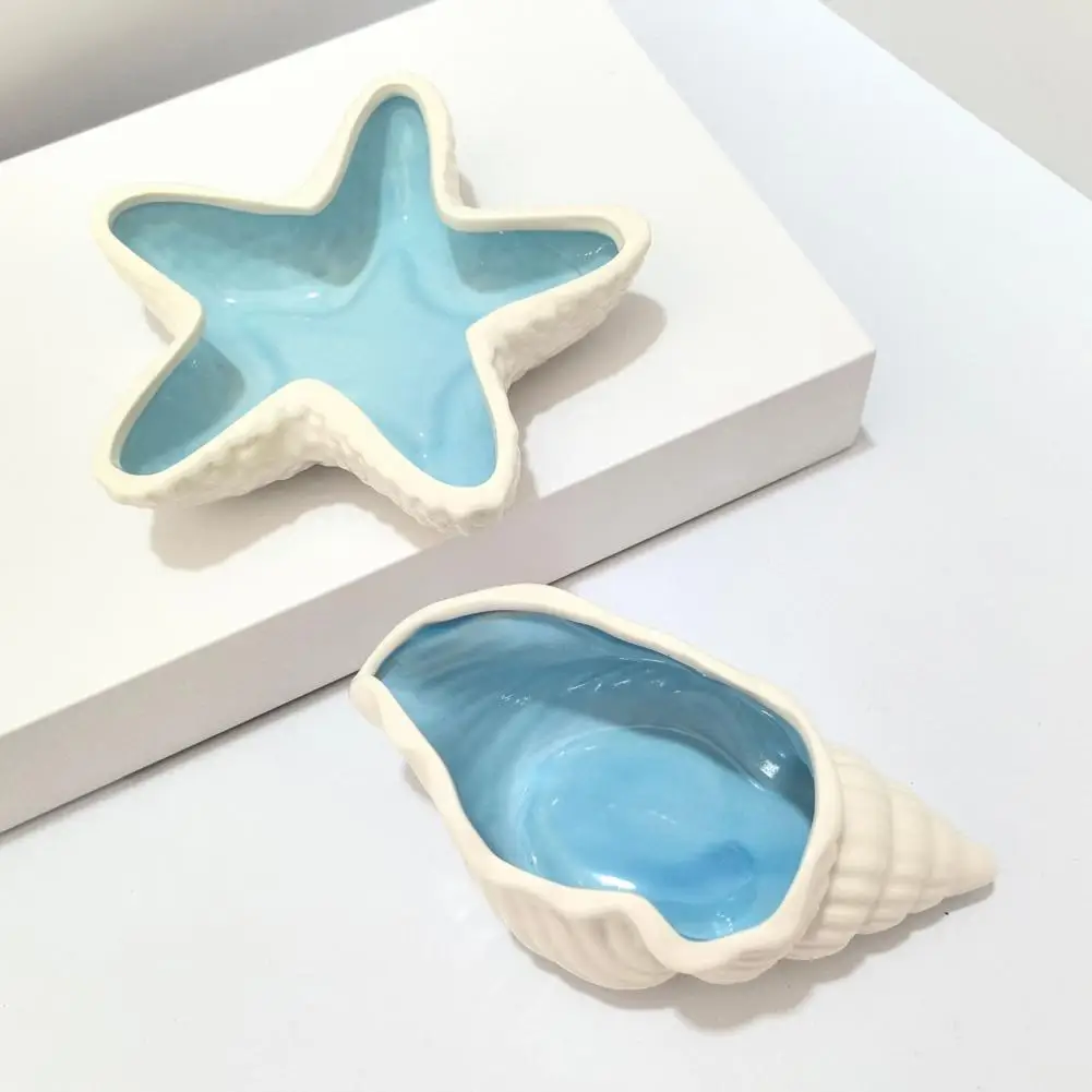 Shell Jewelry Tray Ceramic Compact Storage Dish Decorative Shell Dish Organizer for Rings Earrings Necklaces Bracelets Watches