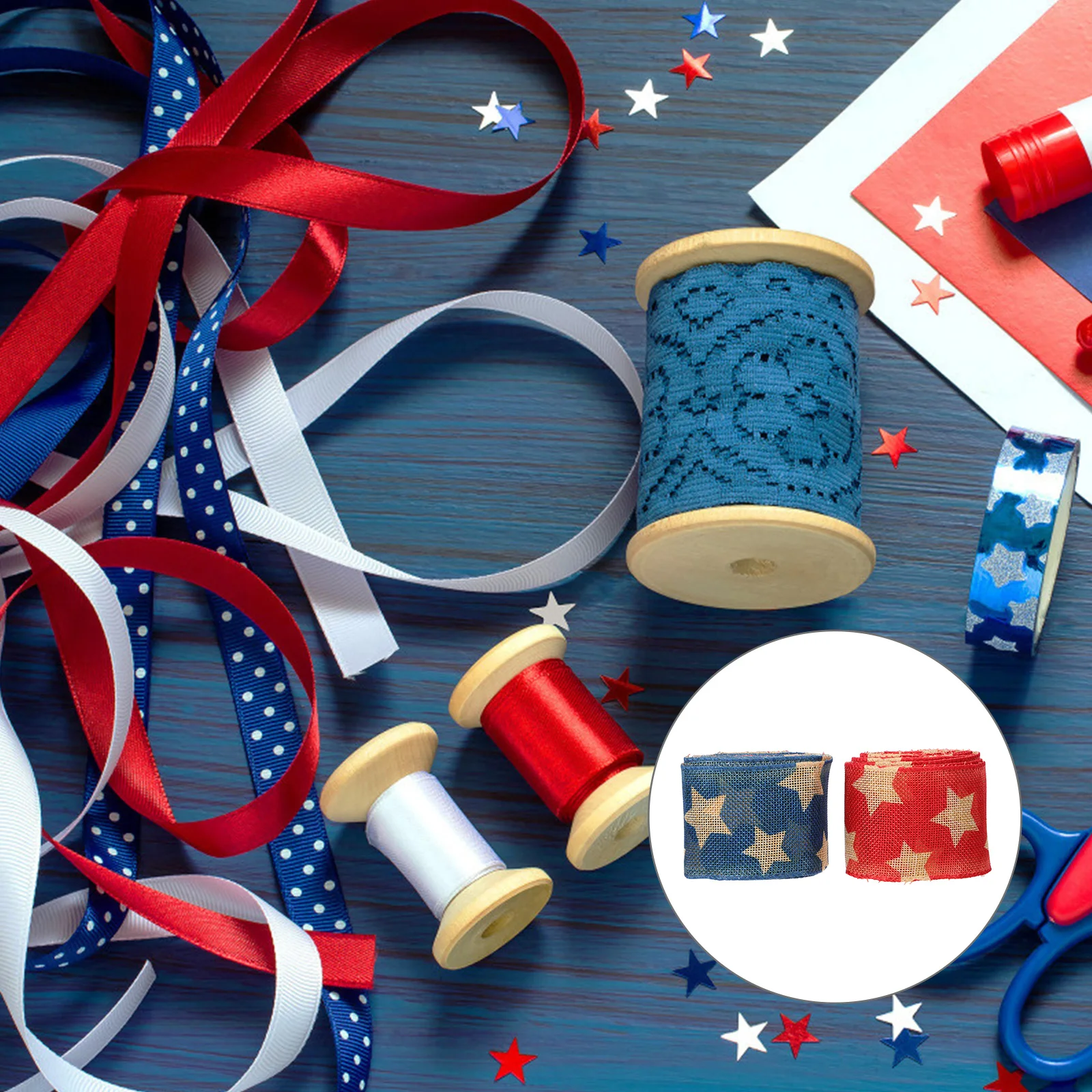

2 Rolls Star Flag Decorative Webbing Usa Linen Stripes American Style DIY Ribbon Handmade Striped Patriotic