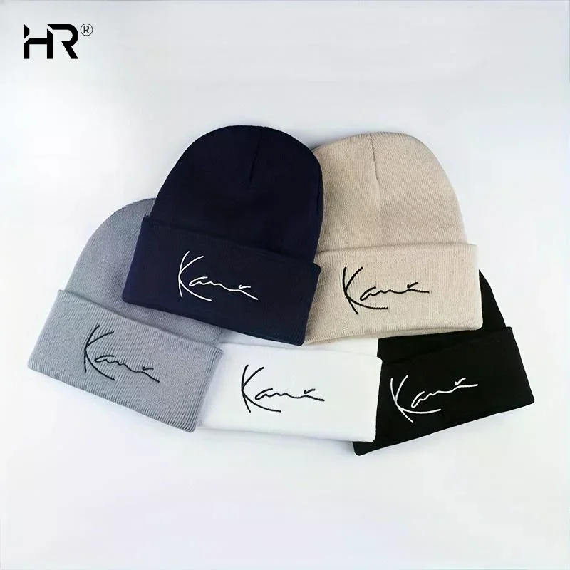 Karl Kani Retro Letter Embroidered Knitted Hat For Men And Women Winter Warmth Hooded Knitted Hat