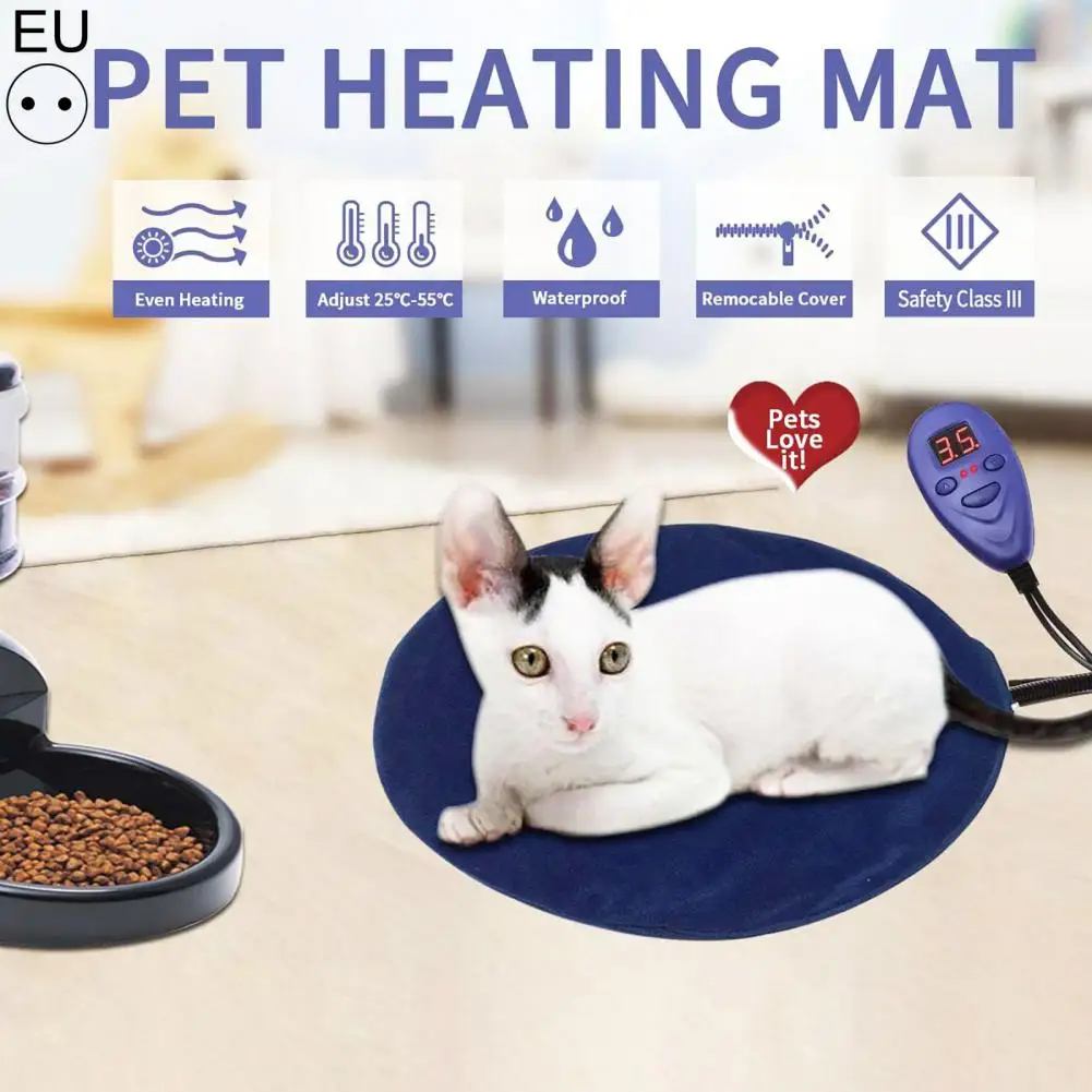 Pet Heating Pad Auto Power-Off Waterproof Pet Warmer Pad Fast Heating Dogs Cats Warming Mat with 7 Levels Temperature for Home