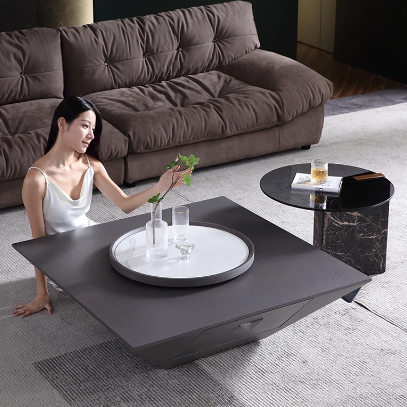 Inverted triangle coffee table, light luxury square glass size floating coffee table