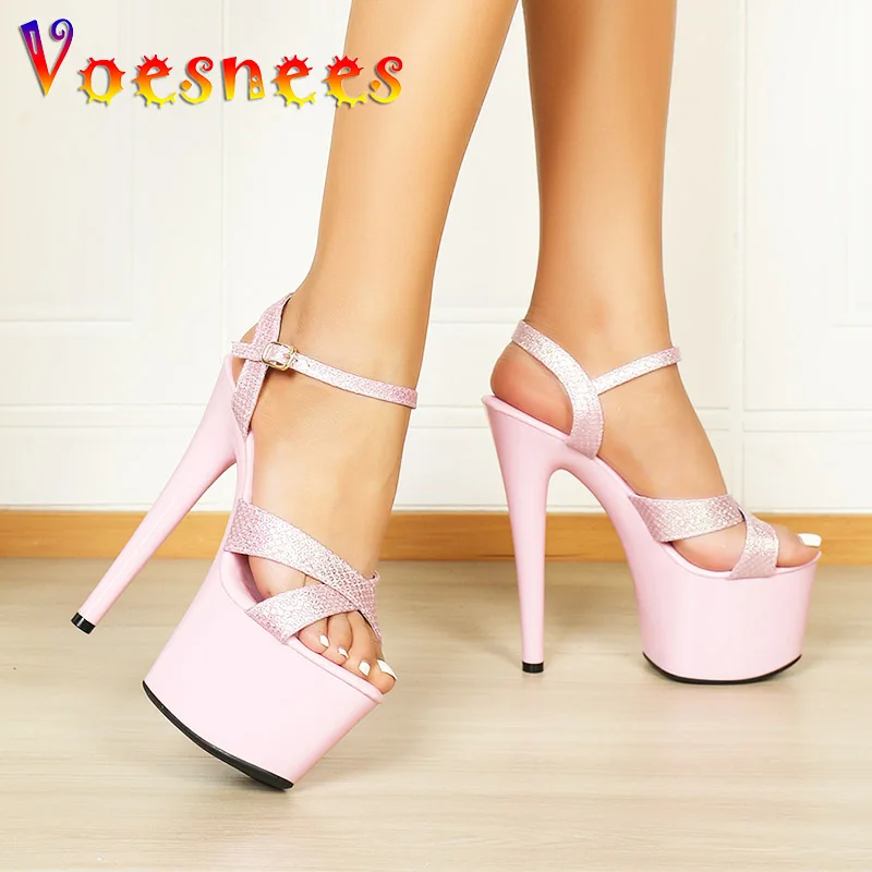 7CM Platform Summer Sandals 17CM Plus Size Stage High Heels Pumps Nightclub Steel Pipe Dance Shoes Women Party Dress Stilettos