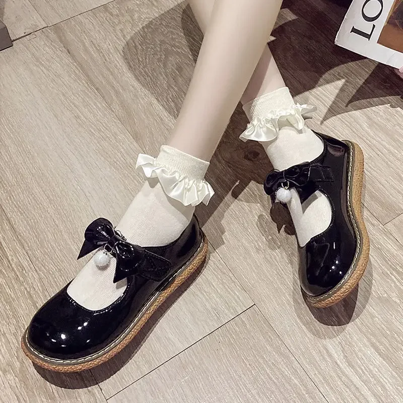 Lisapie Lolita Shoes Pink Women Sweet Black Cosplay Kawaii Japanese JK Round Toe Soft Bottom School Uniform Shoe Mary Jane Shoes