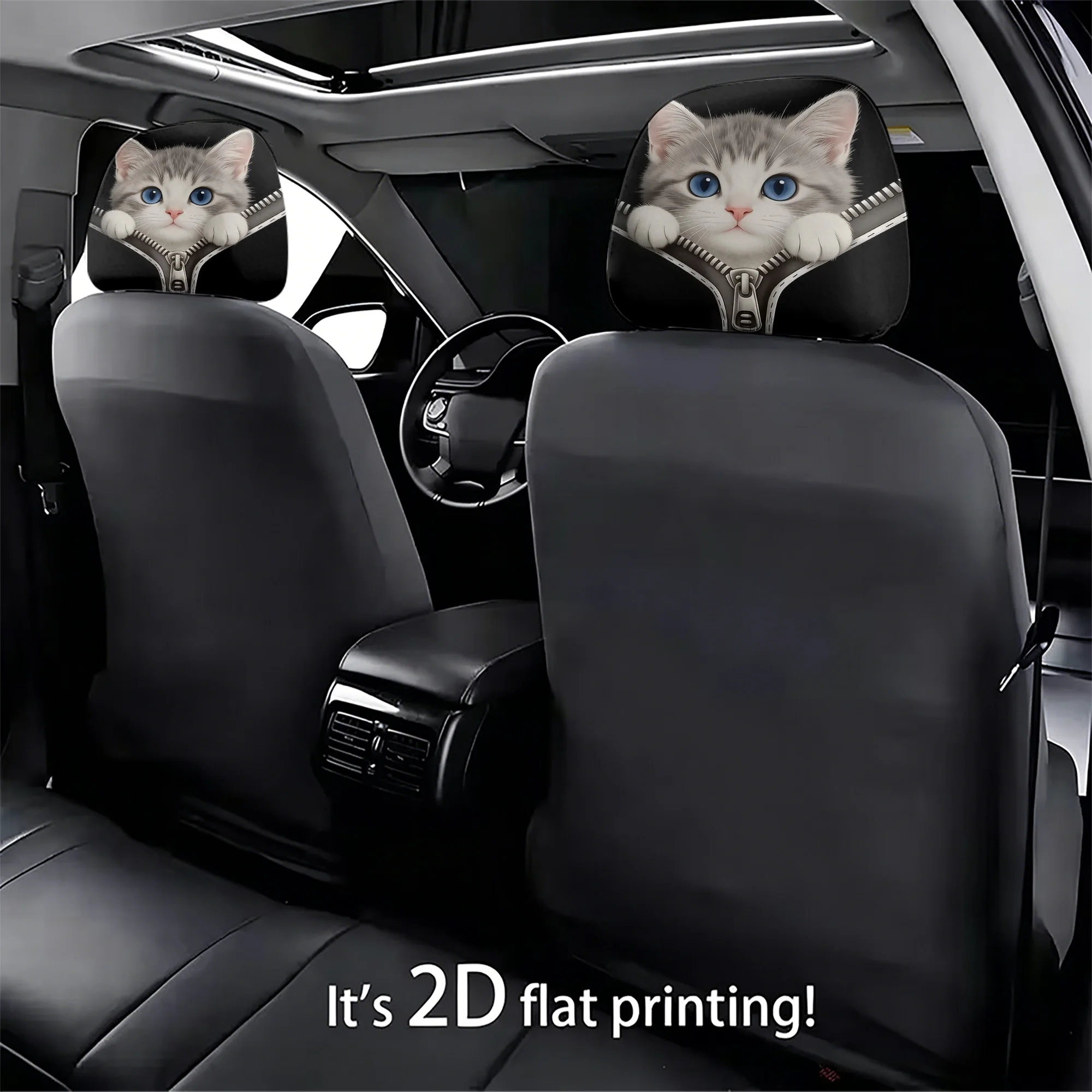 2pcs Cute Cat-Patterned Car Headrest Covers—add a playful touch to your car’s interior. Filling not included. Easy to install.