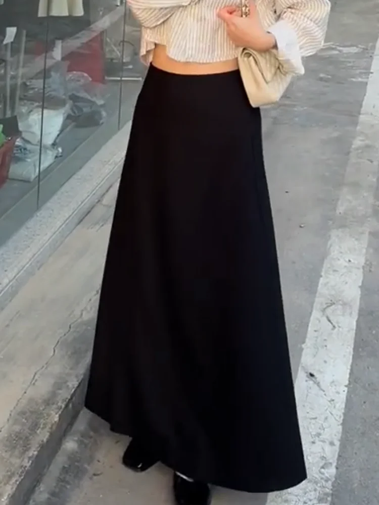

Korean Sle High Waist Bla Skirt Women's Spring 2025 Loose Fit Simple Design Slimming Versatile A-Line Skirt