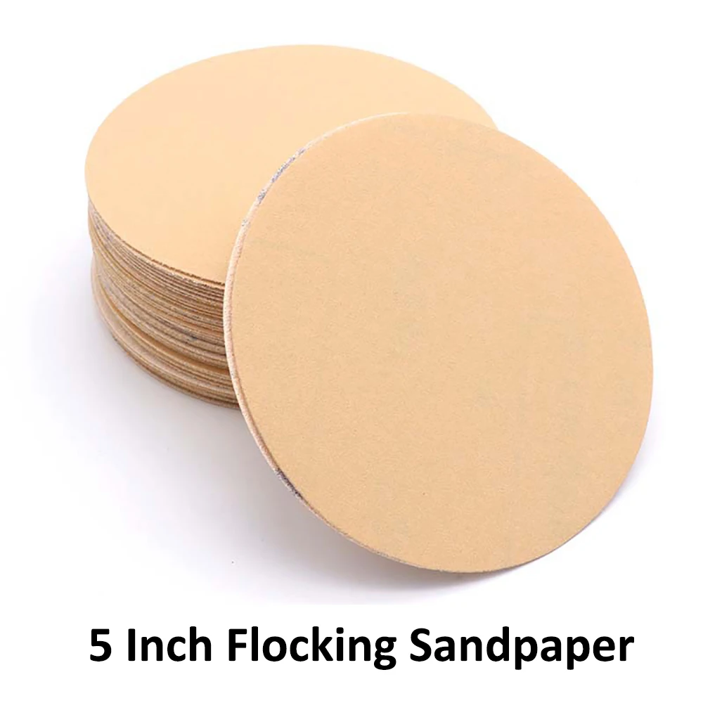 

5Inch 125mm Flocking Disc Sandpaper Self-adhesive Round Sand Paper Polished Sandpaper Yellow Dry Sandpaper 80/240/400 Grit 10pcs