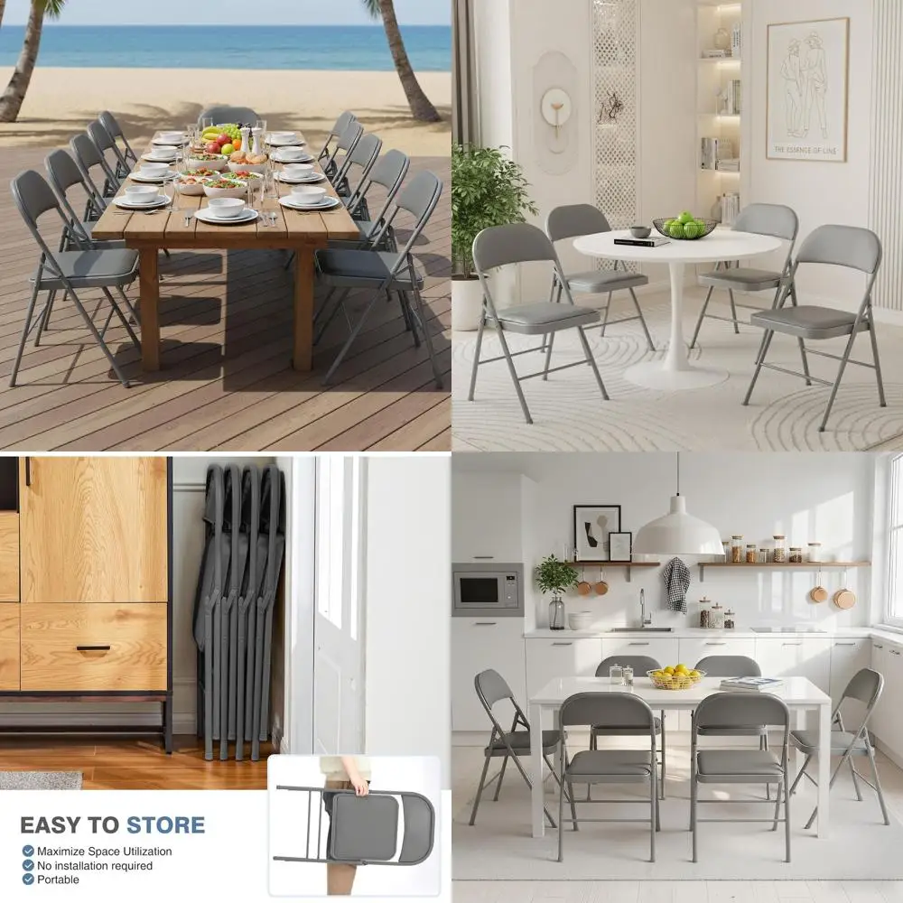 

Набор из 12 складных стульев с мягкими подушками и спинками из искусственной кожи, штабелируемые, портативные, для столовой, дома, офиса, конференций