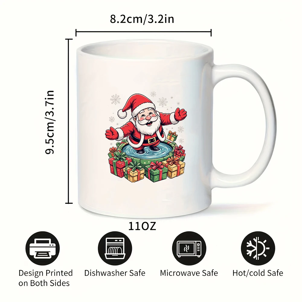 كوب سانتا كلوز كرتوني سعة 11 أونصة + توضيح جو احتفالي هدية عيد الميلاد للأطفال كوب قهوة مكتب عائلي