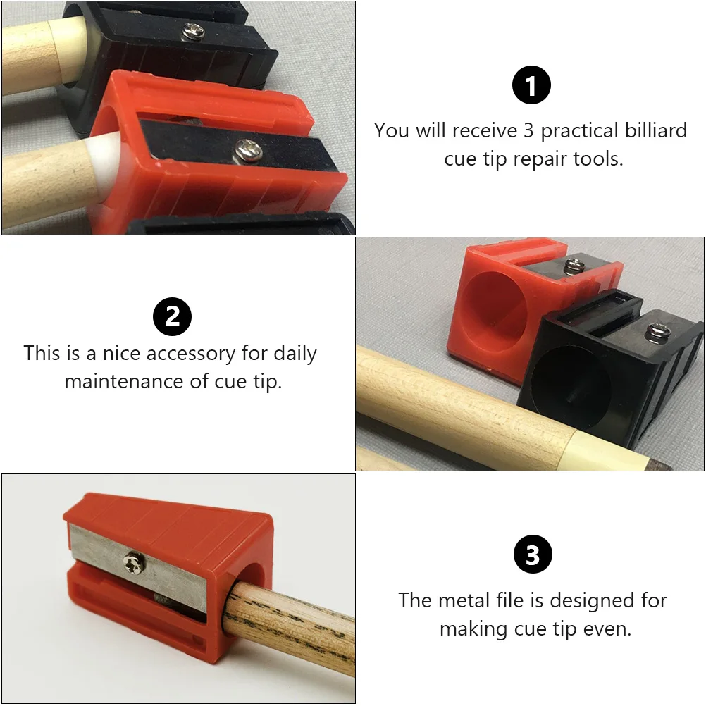

3 Pcs Billiards Repair Tools Pencil Sharpeners Cue Maintenance Supplies Plastic Tip