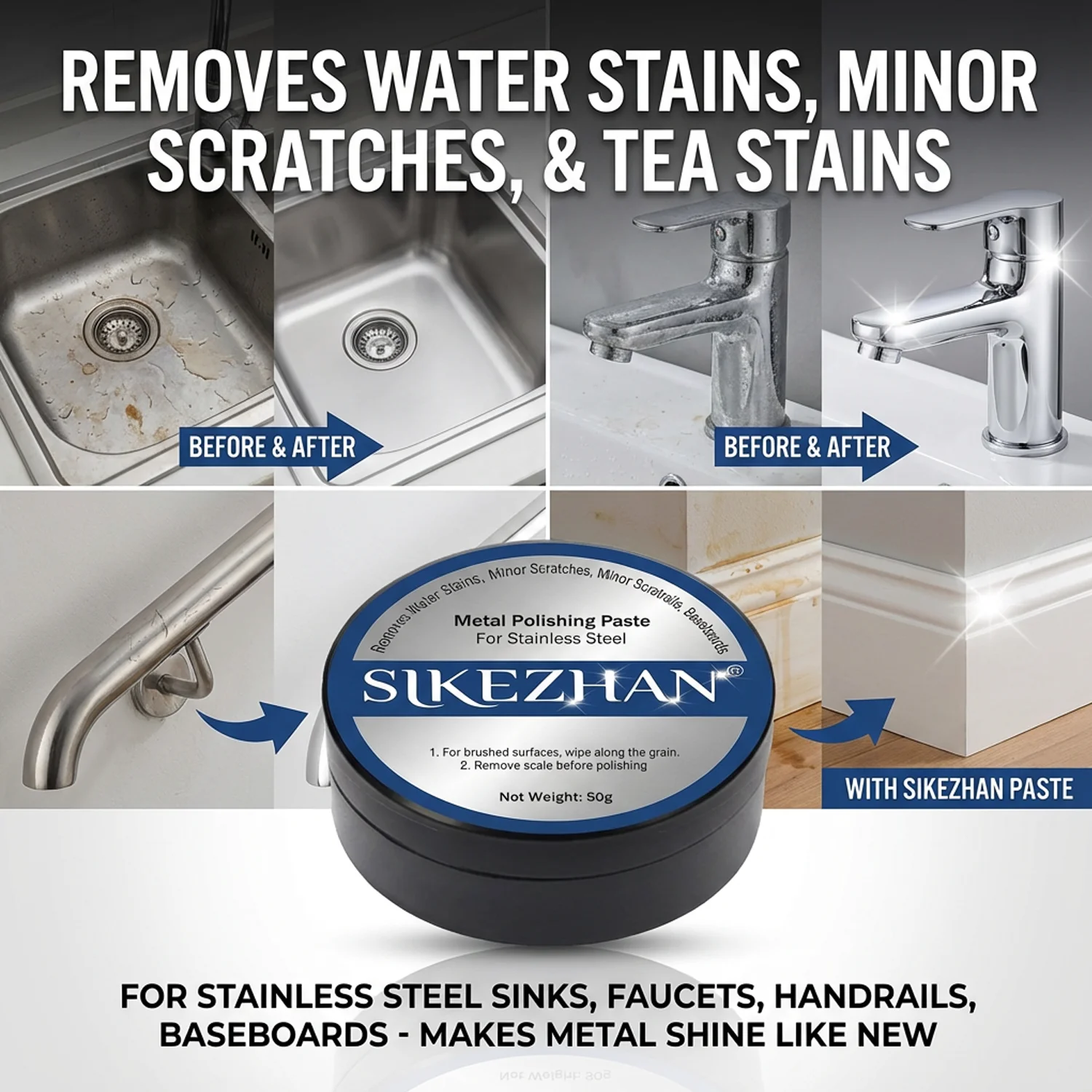 Multifunctionele roestvrijstalen polijstpasta wastafel kraan rail plintreiniger roestverwijderaar krasreparatie verhelderende crème