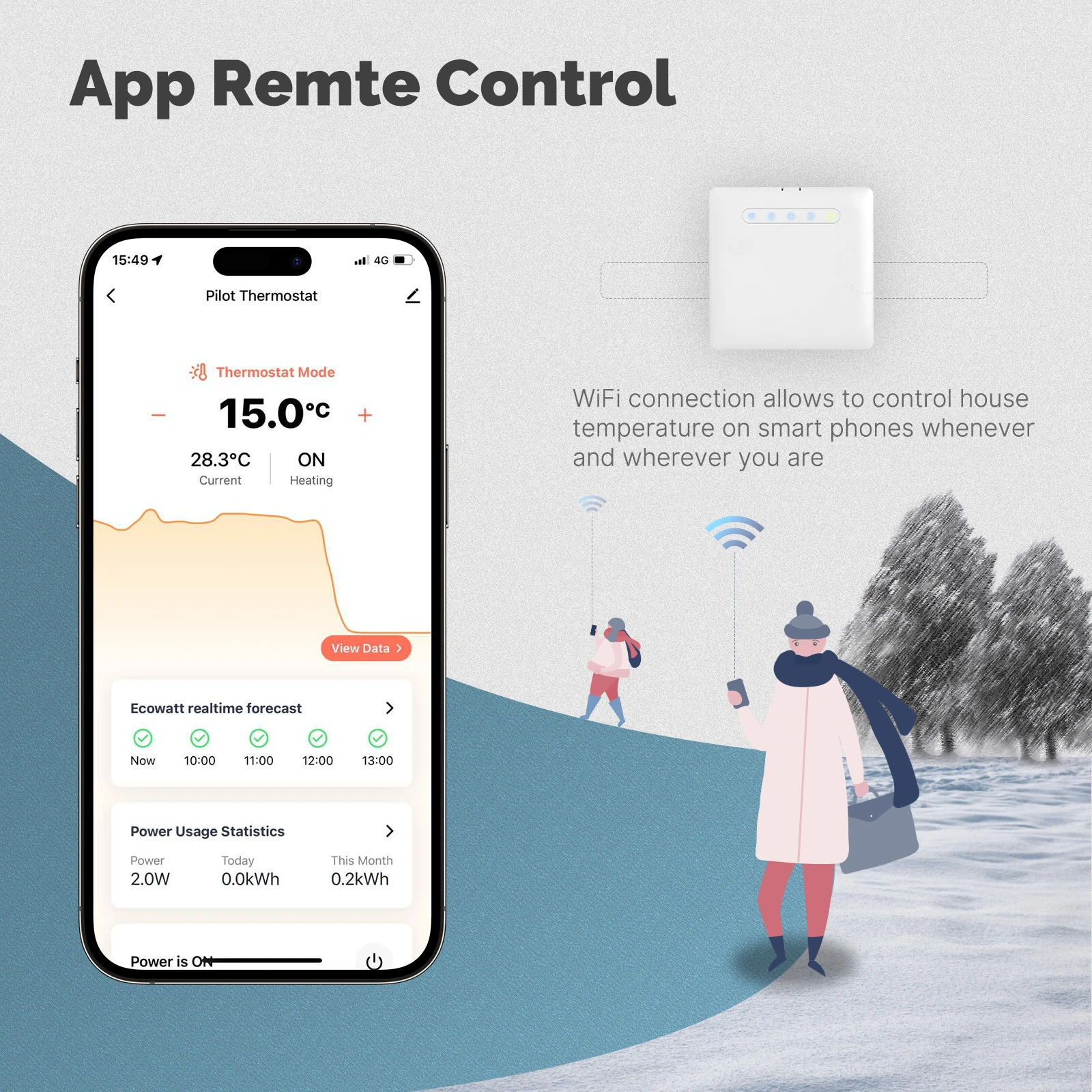 Termostato inteligente Wifi para radiador de calefacción de cable piloto, compatible con aplicación de monitoreo de electricidad Ecowatt, Control