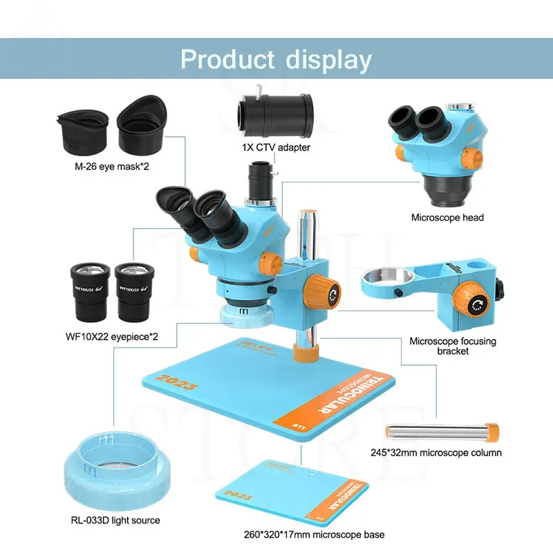 Mikroskop Relife Trinocular z dużą podstawą roboczą 7-50 razy ciągły Zoom mobilny do płyty głównej do telefonu naprawa PCB RL-M5T-B11 HD