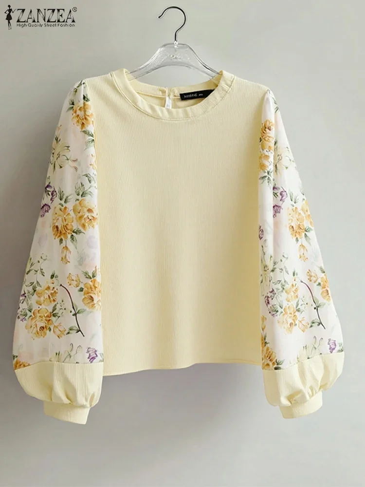 

ZANZEA Women Tops and Blouses 2025 Autumn Fashion Long Sleeve Floral Print Shirts Vintage Tunic Puff Sleeve O-Neck Casual Blusas