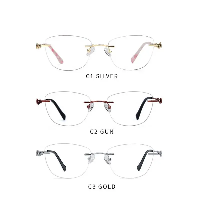 BLUEMOKY New metal square frameless prescription glasses for women with myopia, anti blue light progressive photochromic effect