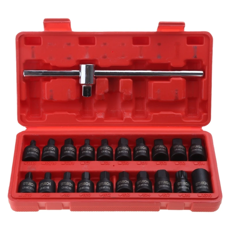 Y1UB 21 Pcs Universal Drain Plug Socket Set Oil Sump Plug for Key Remover Tool 3/8' D