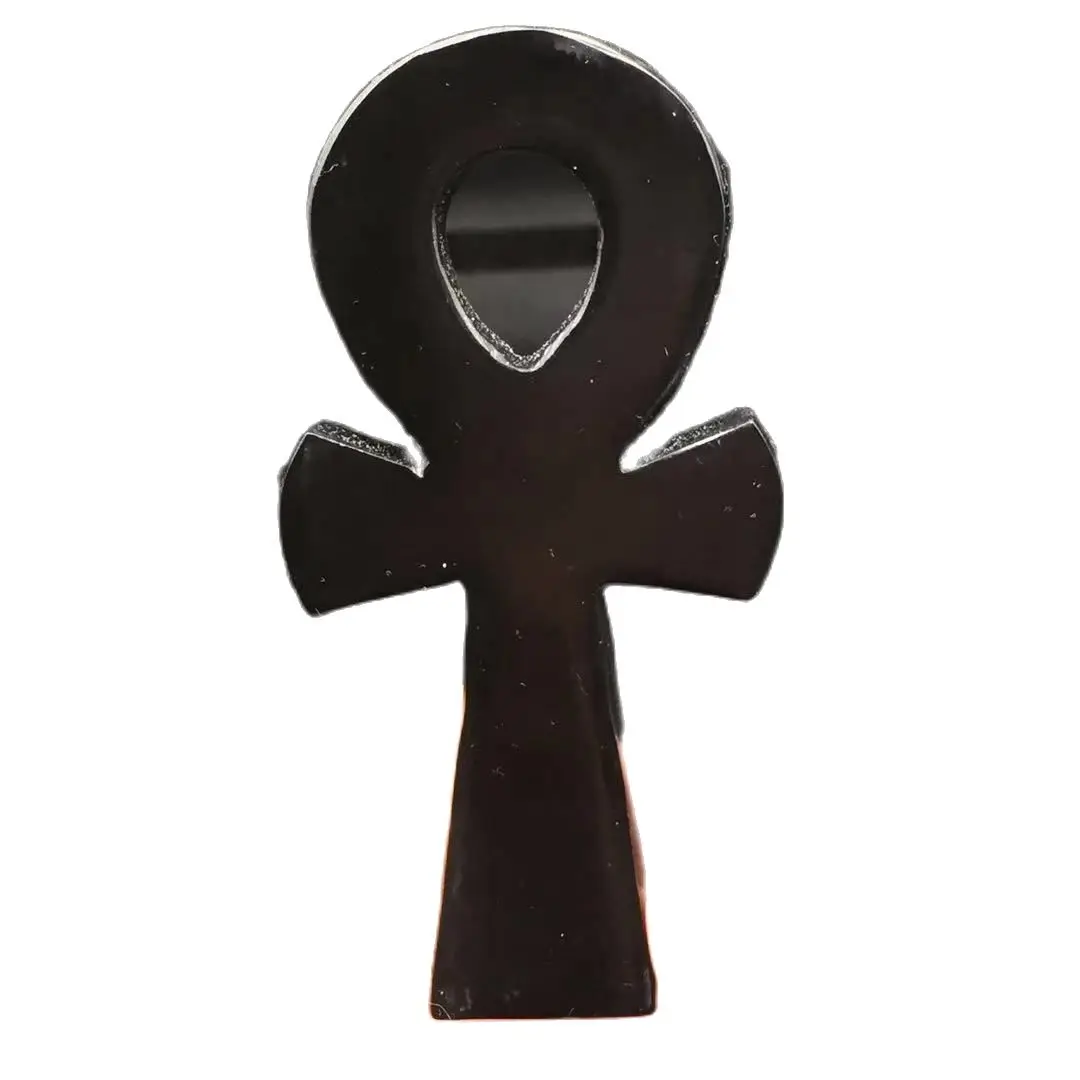 atural Obsidian Quartz Crystal Carved Cross Pray Ankh Healing Decoration 1Pc