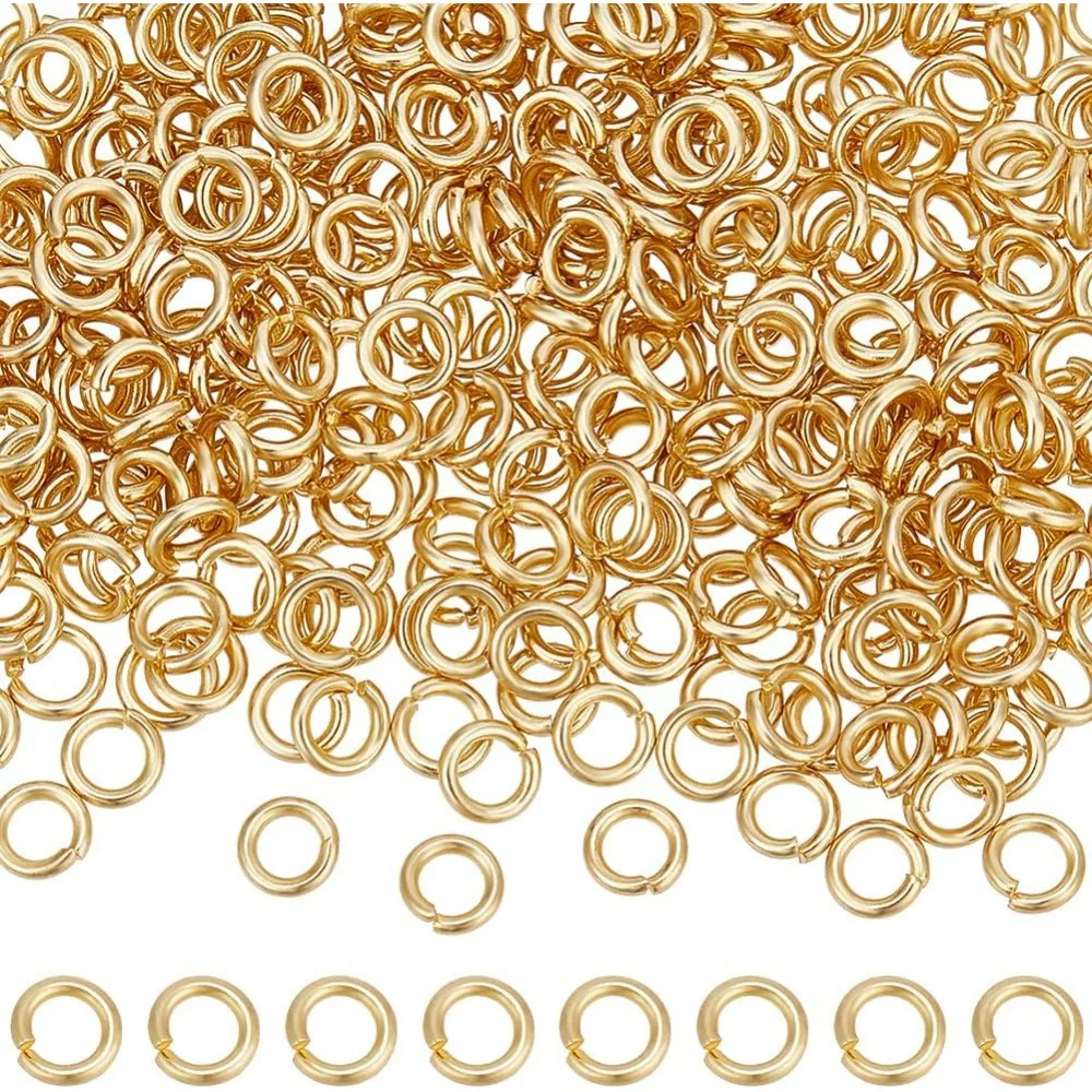 1 Box 400Pcs 5mm Open Jump Rings 24K Gold Plated Stainless Steel Single Loop Small Circle Frames Key Chain Links Connector Rings