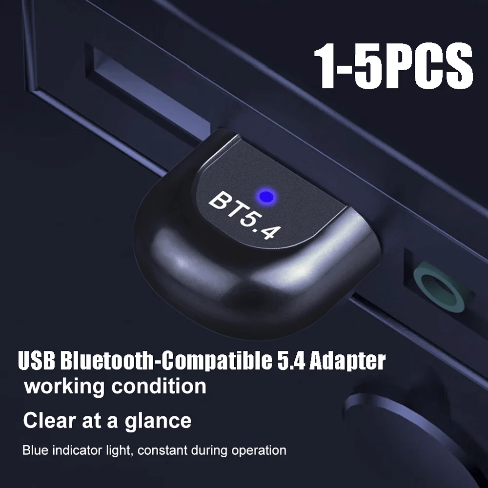 

1-5PCS USB Bluetooth-Compatible 5.4 Adapter Audio Dongle Driver Free Supports Windows 11/10/8.1 for PC Wireless Mouse Keyboard