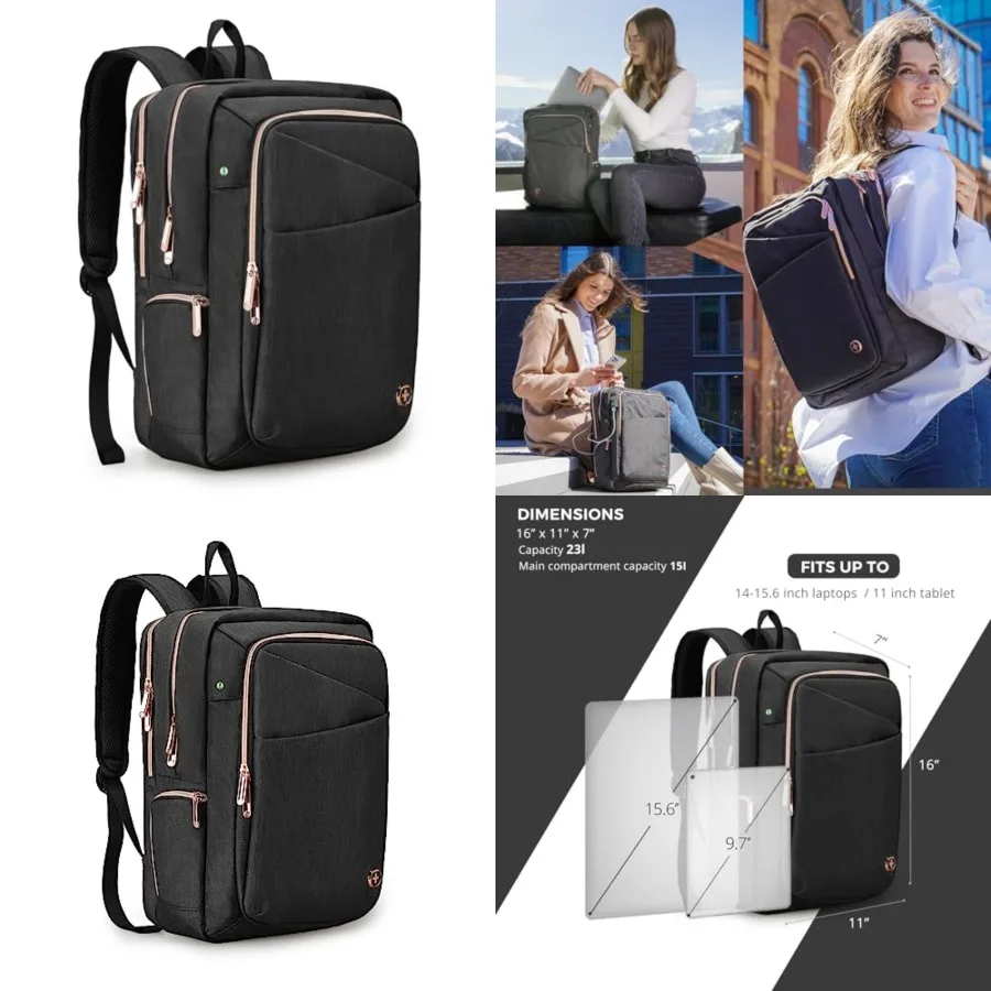 

Design Business Laptop Backpack For Women, With USB Charging Port Computer Work Backpack, Fits 15.6 Inch Laptop Compact Travel