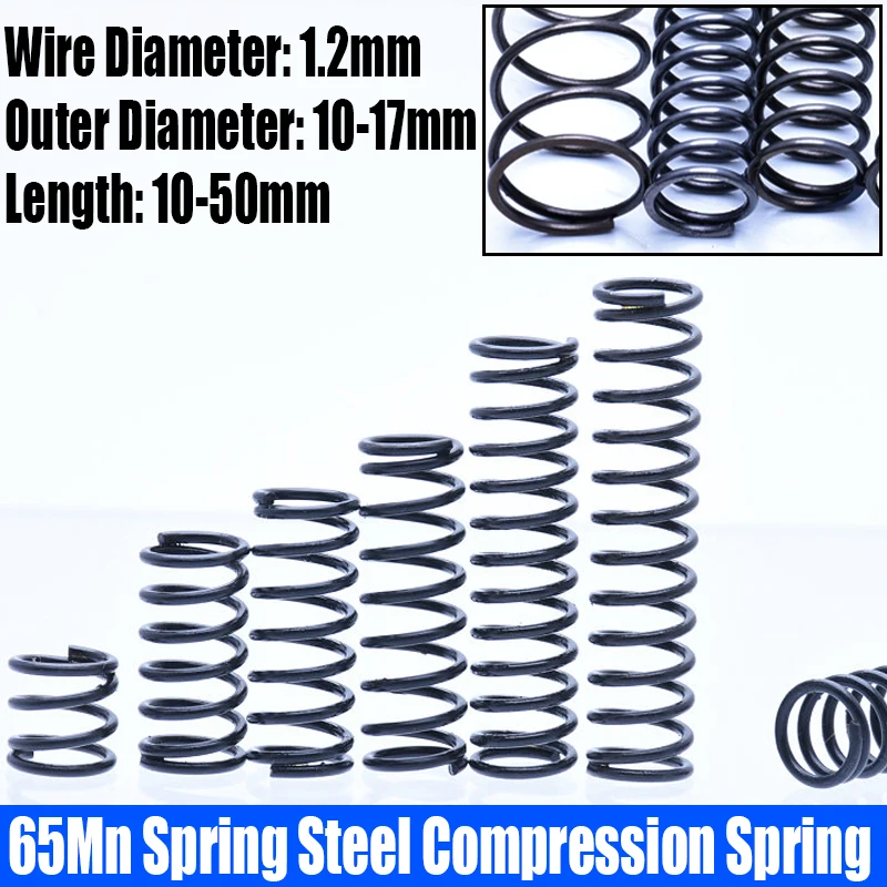 

10PCS 1.2mm Wire Diameter 65Mn Spring Steel Compression Spring Pressure Release Return Spring 10-17mm Outside Diameter L=10-50mm