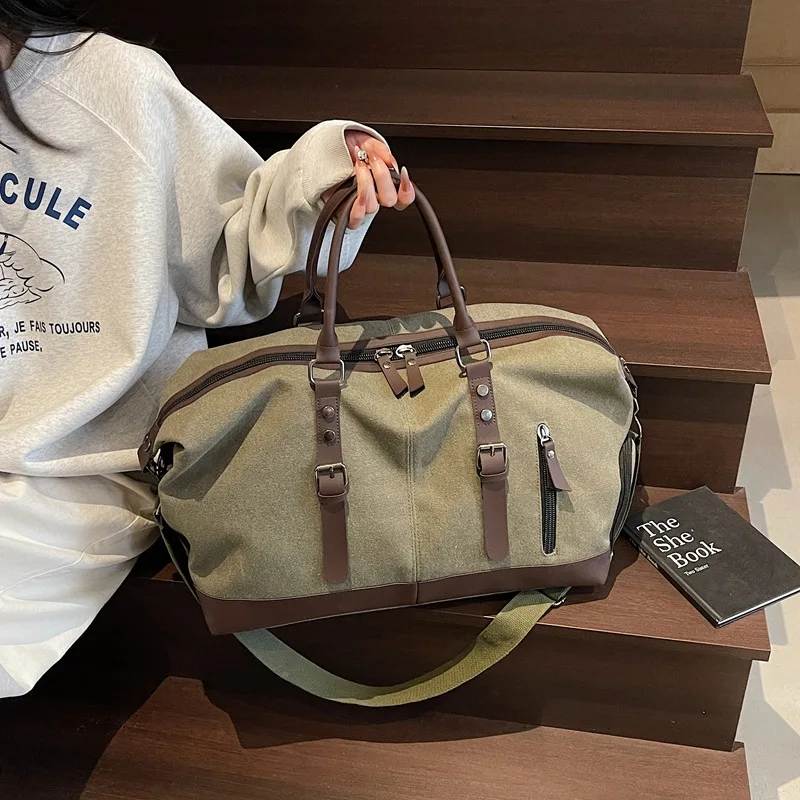 

Canvas Travel Men Bags Pu Leather Outdoor Luggage Travel Fitness Photography Bag Large Capacity Handbag Shoulder Backpack Male