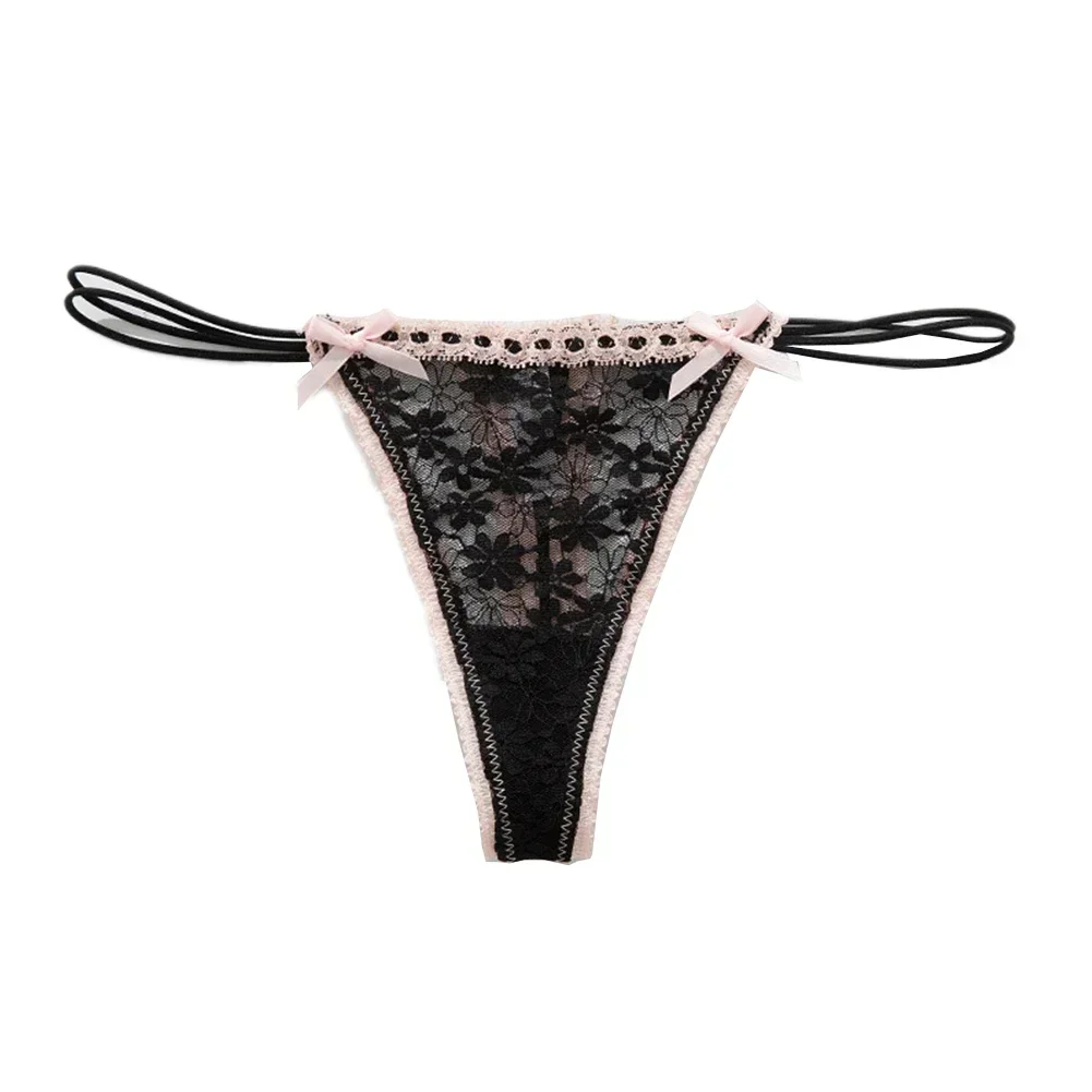 Women\'s Sexy Thong Suspender Lace Bowknot Low Rise Panties