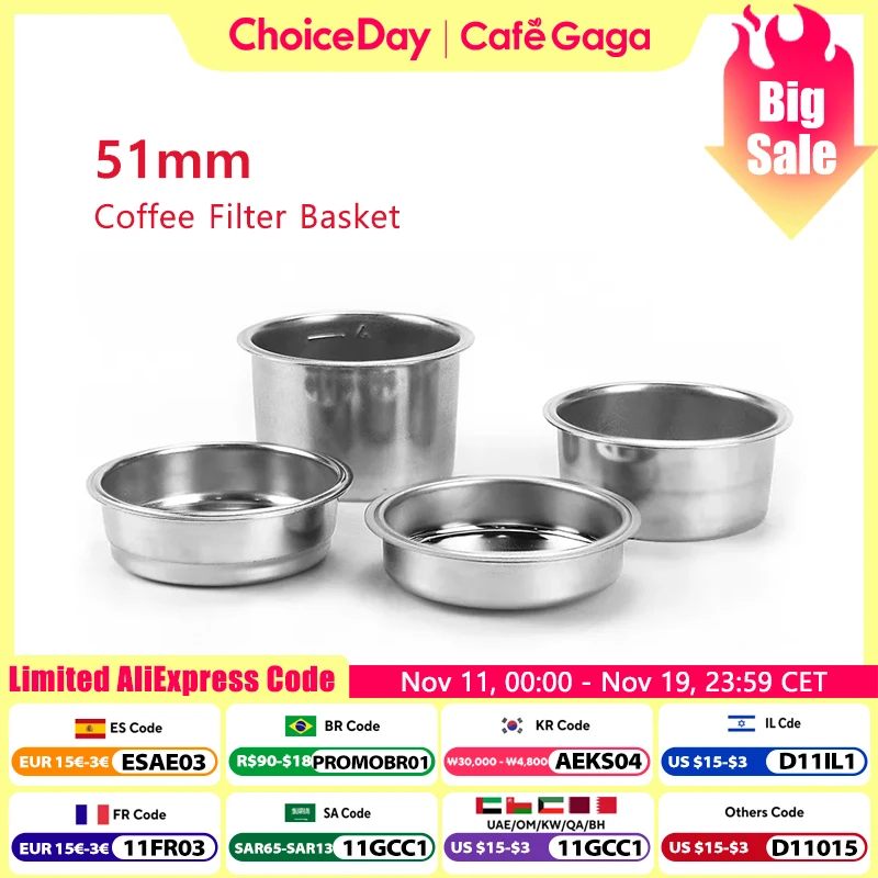 

51mm Coffee Filter Basket For Delonghi EC680 EC685 Replacement Stainless Steel For Bottomless Portafilter Espresso Accessories