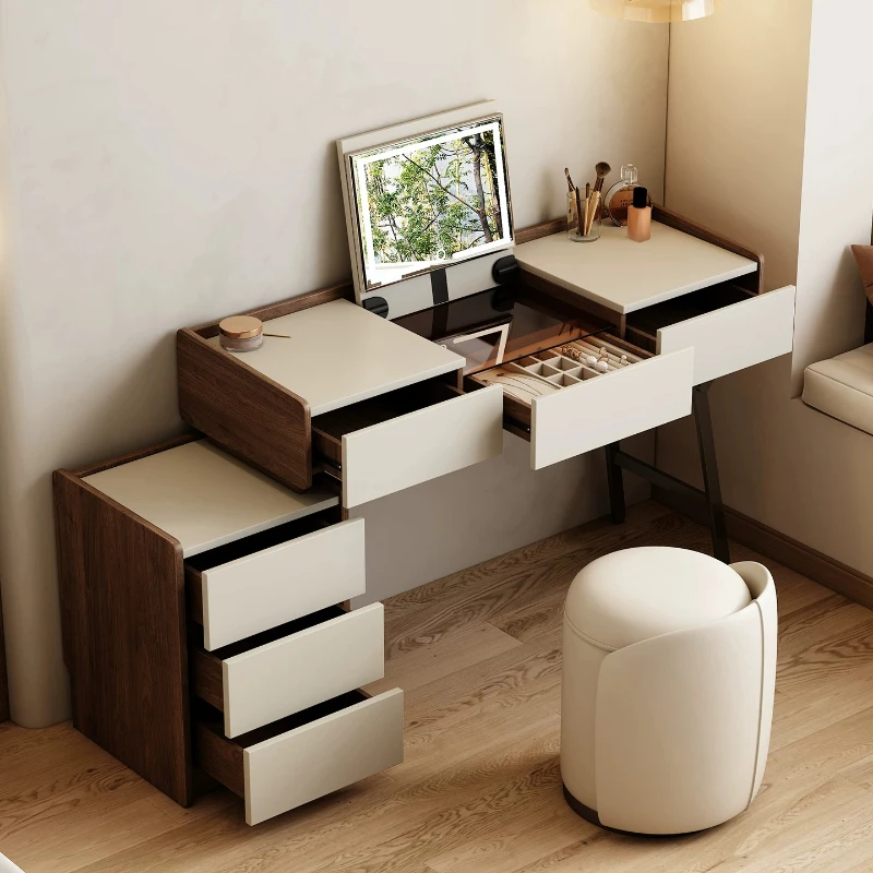 Dresser storage cabinet integrated small apartment bedroom bedside table dressing table integrated medieval solid wood dressing