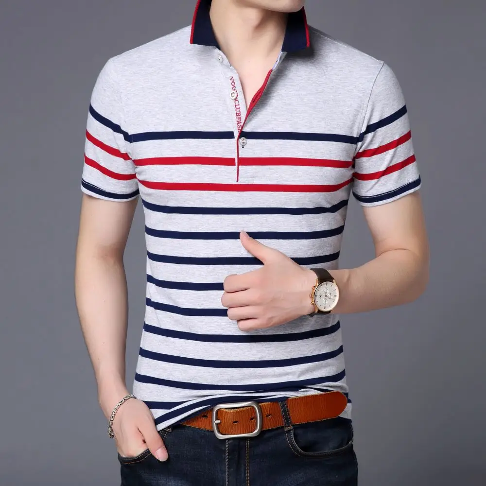 COODRONY Contrast Striped Polo-Shirt Short Sleeve Men Clothing Summer Classic Casual Tops Moisture Absorption Breathable W5555