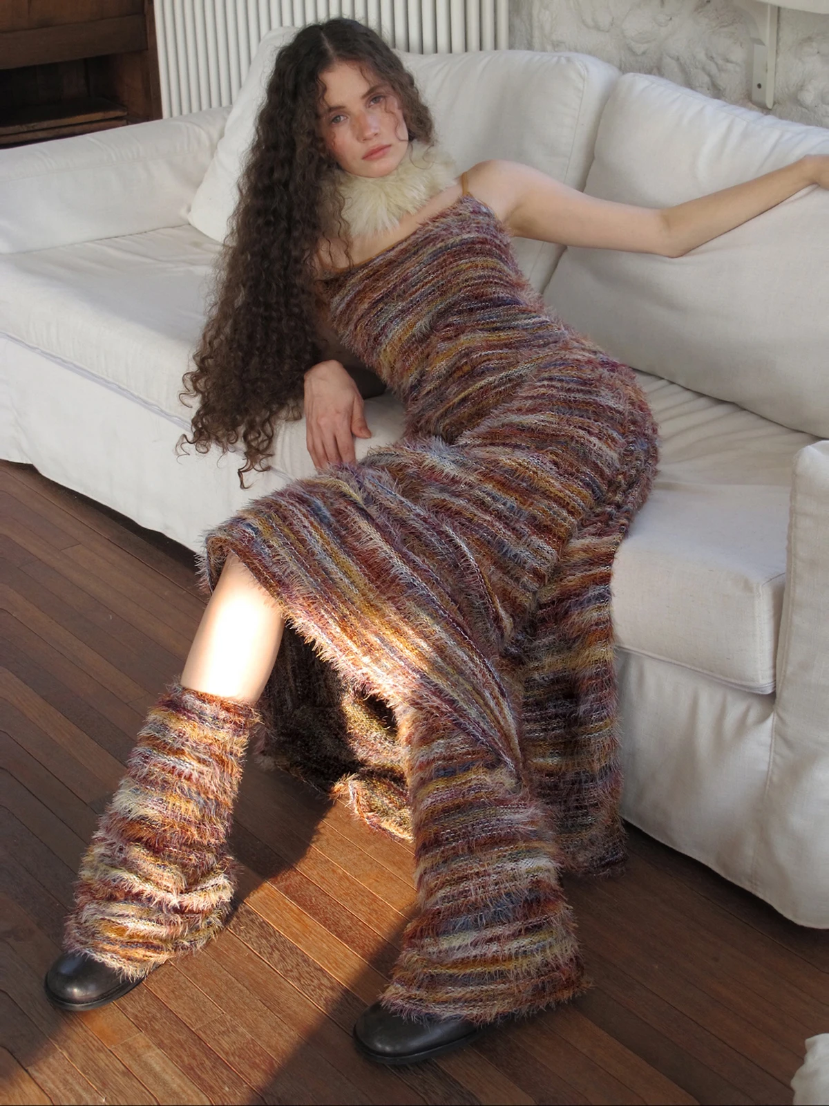 

Soft adient Long Sve Knitted Dr Large U Ne Strap Dr Stripe Soft Polyester Fiber Commute Sle Winter Co...