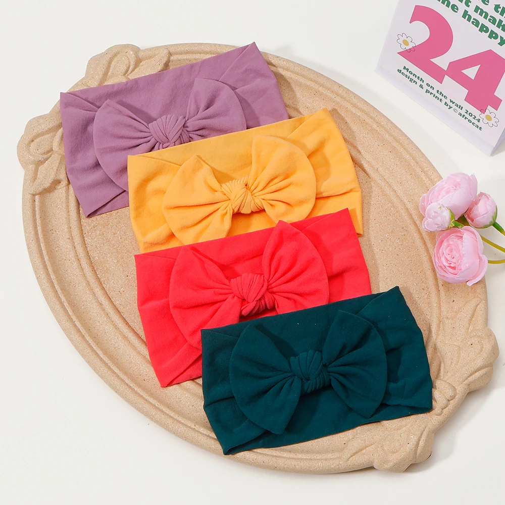 2024 New Baby Bowknot Hairband Broadside Headband Kids Girls Boutique Elastic Protect Turban Headwear Baby Hair Accessories