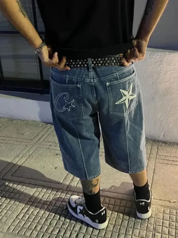 DEEPTOWN Y2k Hip Hop Denim Shorts Jorts Men\'s Streetwear Harajuku Fashion Casual Punk Rock Gothic Wide Leg Baggy Shorts