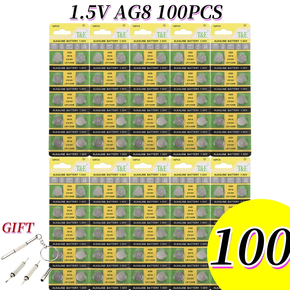 100PCS 1.55V AG8 LR1120  Button Batteries 391 SR1120 R1120W CX191 G8A 191 391A SR1120SW Cell Coin Watch Toys Remote Battery