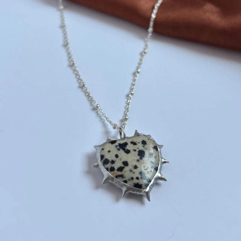 

Soldered Spiky Thorns Organic Claws Bubble Claw Necklace Handmade Gift For Her Brutalist Y2k Dalmation Jasper 18+2inch