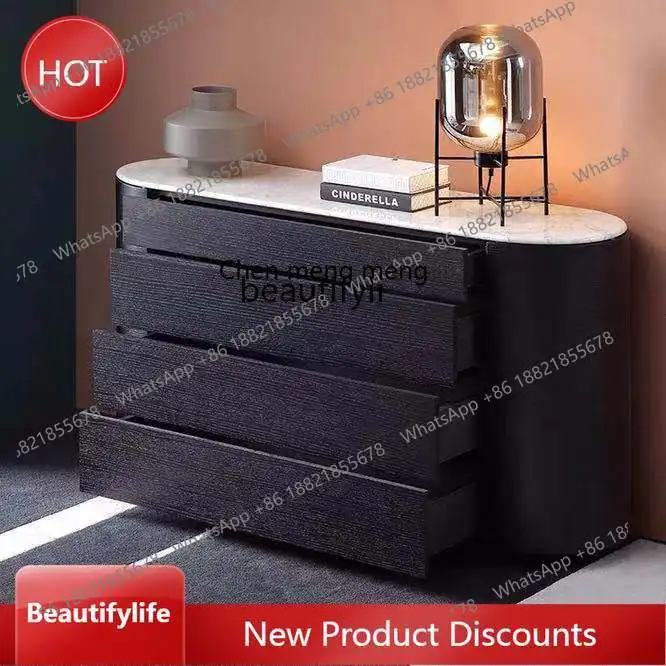 

Italian Light Luxury Modern Solid Wood Circular Arc Chest of Drawers Marble Top Large Chest of Drawer Entrance Cabinet ss1001