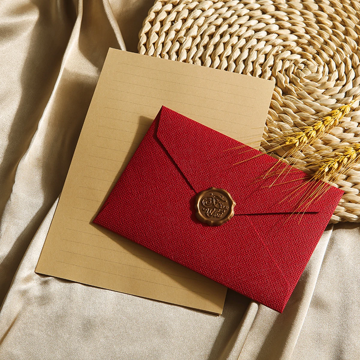 3Pcs Deluxe Linen Envelope and Letter Set with Wax Seal - Perfect for DIY Gifts, Wedding Invitations and Office Use