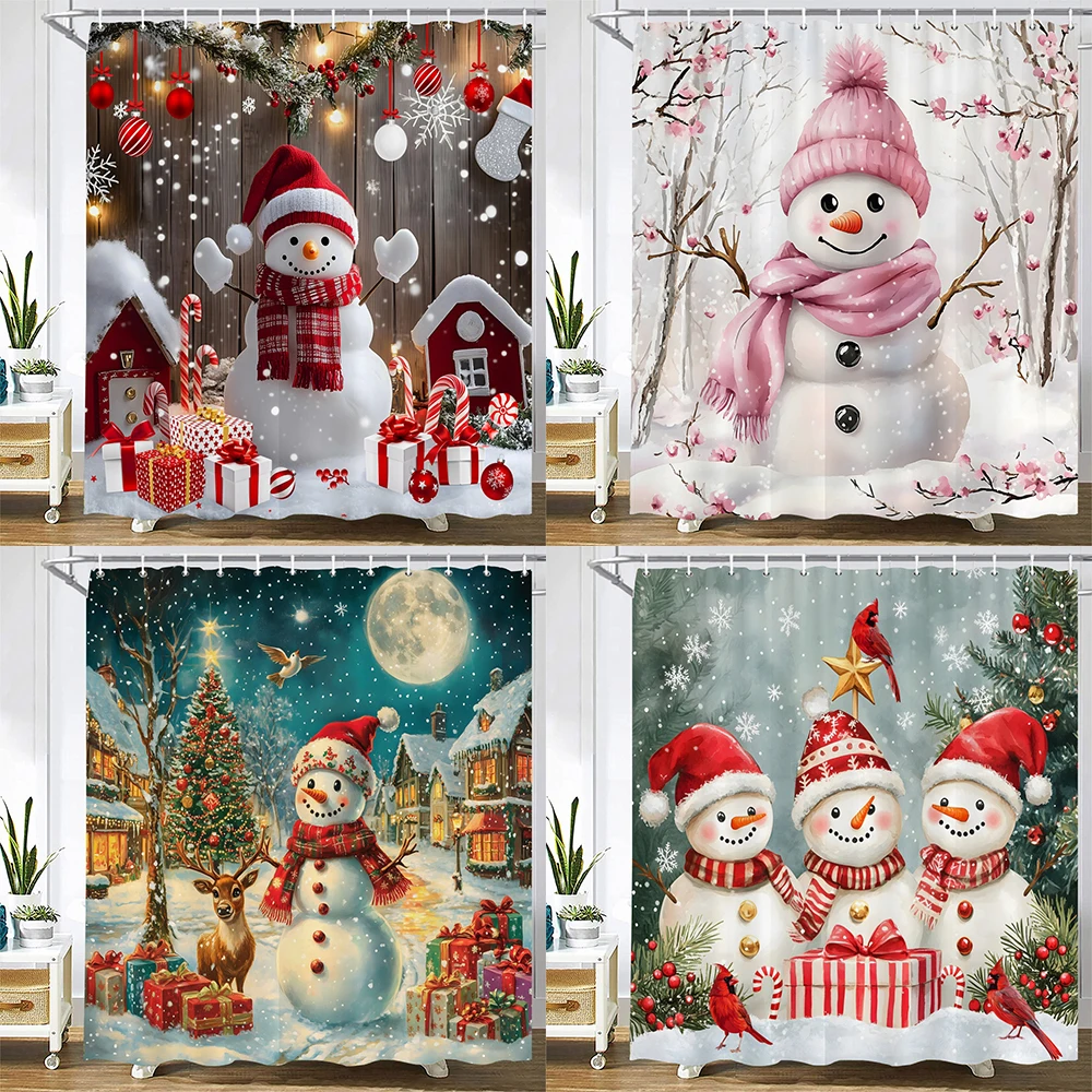 

Cartoon snowman Shower Curtain Bath Curtain Santa Claus Merry Christmas Printed Bathroom Curtains for Home Decoration Curtain