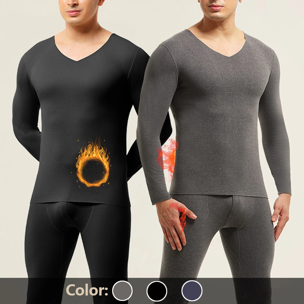 

Winter Men's Thermal Underwear Brushed V-Neck Set Long Sleeve Top + Pants Set Thick Comfortable undershirts Keep Warm Plus Size