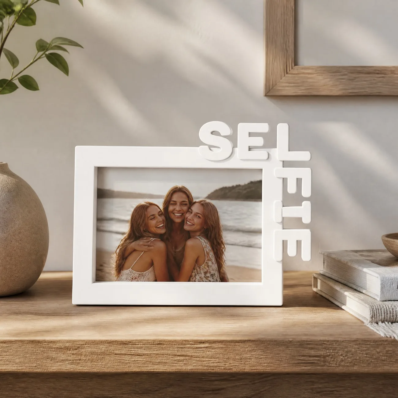 Minimalist White Rectangle Tabletop Display Picture Frame Creative Raised 3D Letters Decorative Plastic Photo Frame Couple Gift