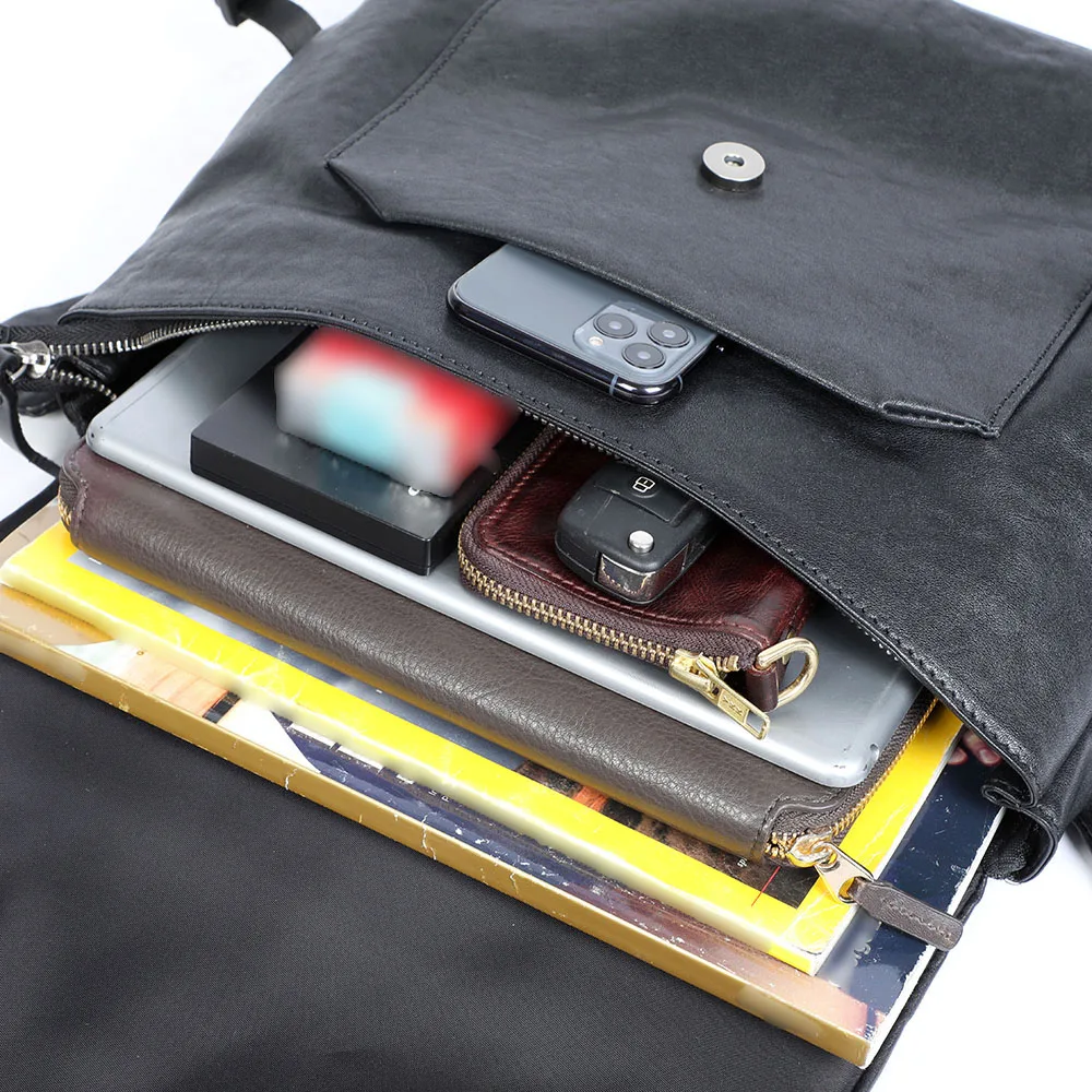 S.WORKER Herren-Umhängetasche aus Vollnarbenleder | Modische Umhängetasche, Crossbody-Tagesrucksack – Detail 22