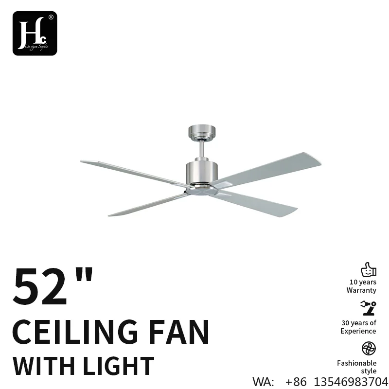 52-Inch Ceiling Fan with Light, 4 Blades Modern Bedroom Ceiling Fan with Wall Remote Control