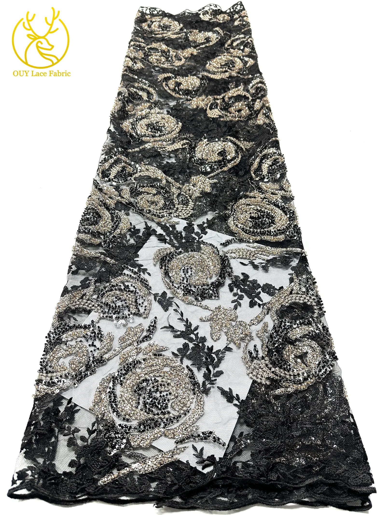 Modisches Kleid mit Stickerei, Spitze und Pailletten, Afrikanischer Spitzenstoff 2026, Rosa Französische Perlen-Spitze, Nigerianisches Partykleid, Nähzubehör 5Y – Detail 13