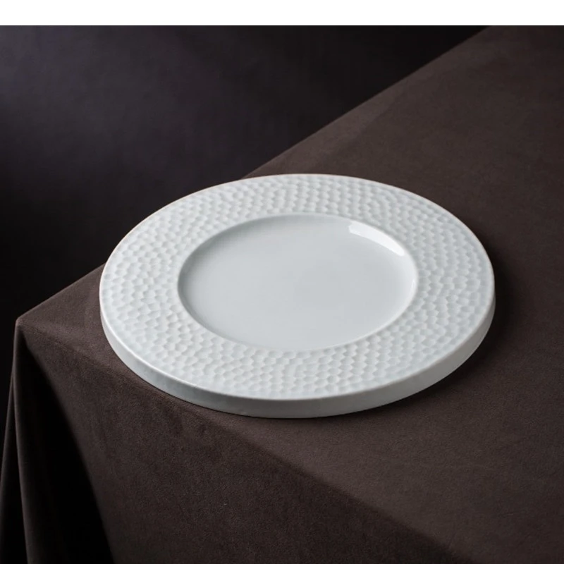 

Тарелка для стейка в скандинавском отеле, керамическая тарелка для ресторана, основный курс, сладкий продукт, домашняя кухня, белая посуда