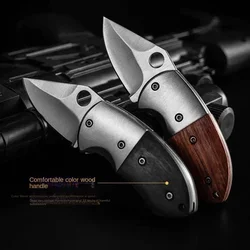 New outdoor stainless steel redwood handle folding knife, mini portable pocket pocket knife, edc self-defense survival knife