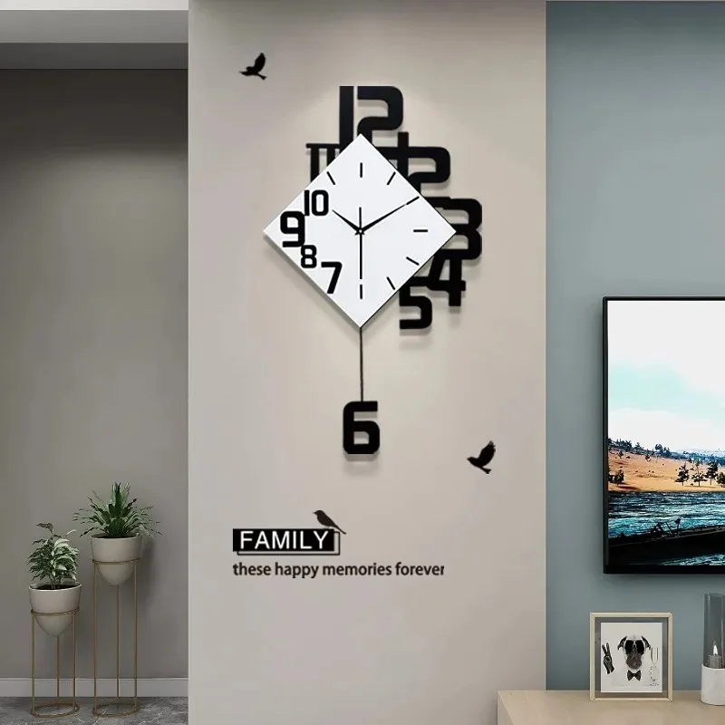 FLEBLE Large Wall Clocks for Living Room Decor Silent Pendulum Battery Operated Non-Ticking for Bedroom Kitchen