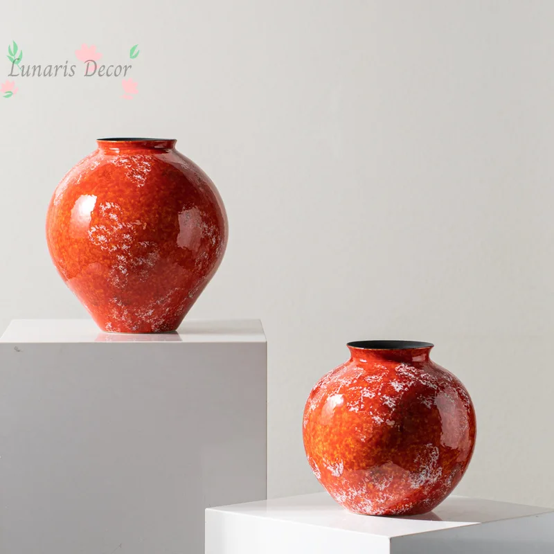 Wabi-sabi kiln turns into snow red and clear red glaze ceramic vase flower arrangement