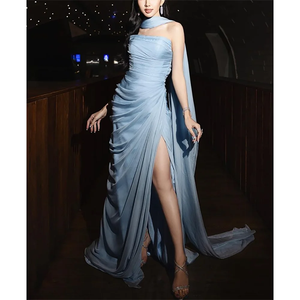 

Elegant Strapless Prom Dresses For Women Sleeveless Floor Length Side Slit Prom Gown Formal Occasion Evening Dress Customized