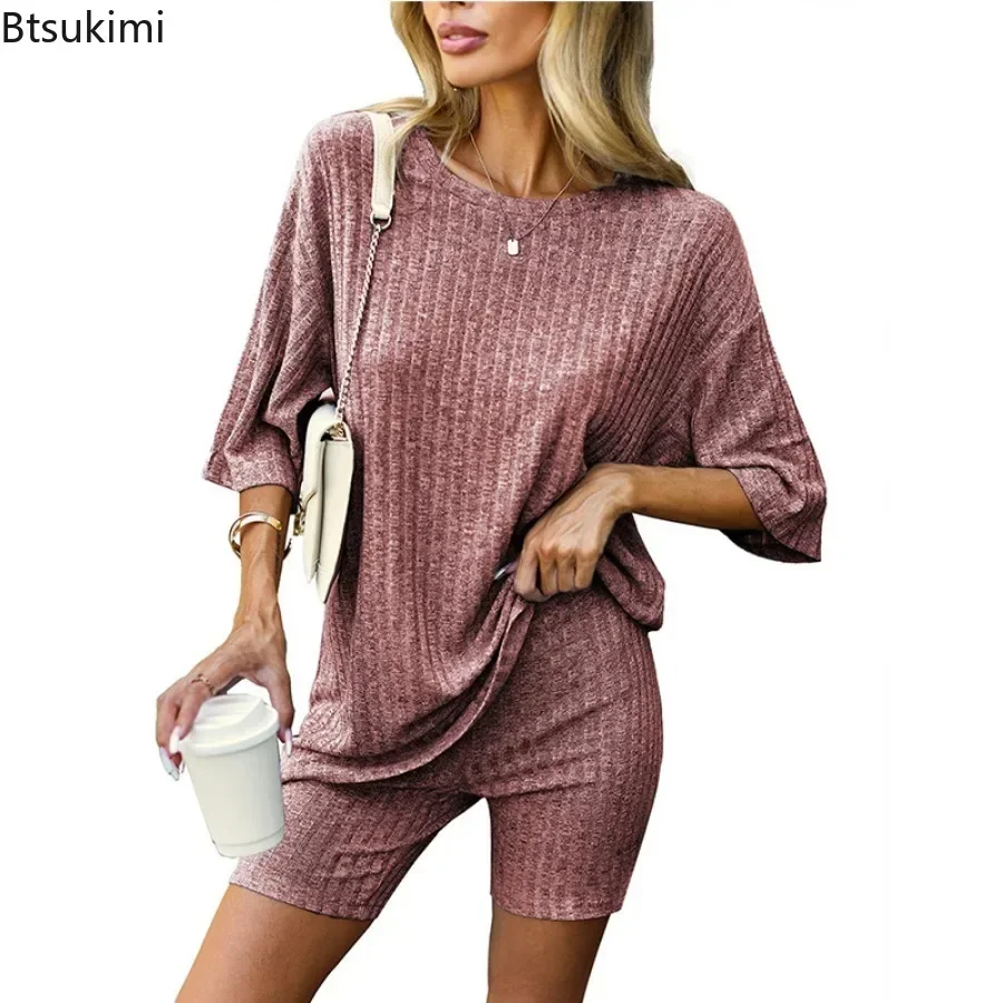 Nieuwe 2024 Vrouwen Zomer Casual Nachtkleding Solid Home Suits Korte Mouw Pyjama Set Vrouwelijke Pyjama Comfortabele Meisje Pijamas sets