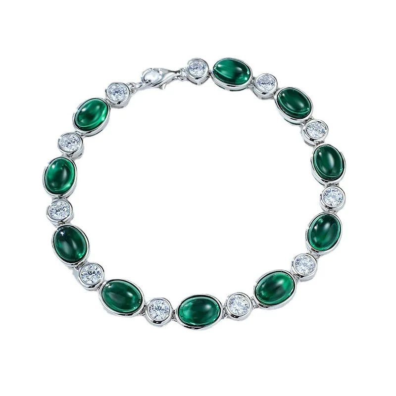 

S925 Silver Bracelet Emerald 6 * 8 Jade Chalcedony Bracelet Daily Classic Bracelet Jewelry